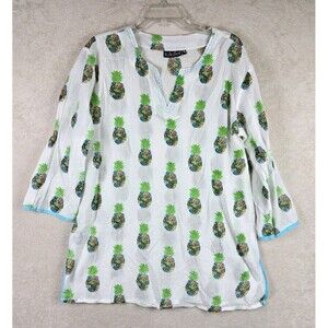 Kikisol Women's Tropical Pinapple V Neck Tunic Size XL